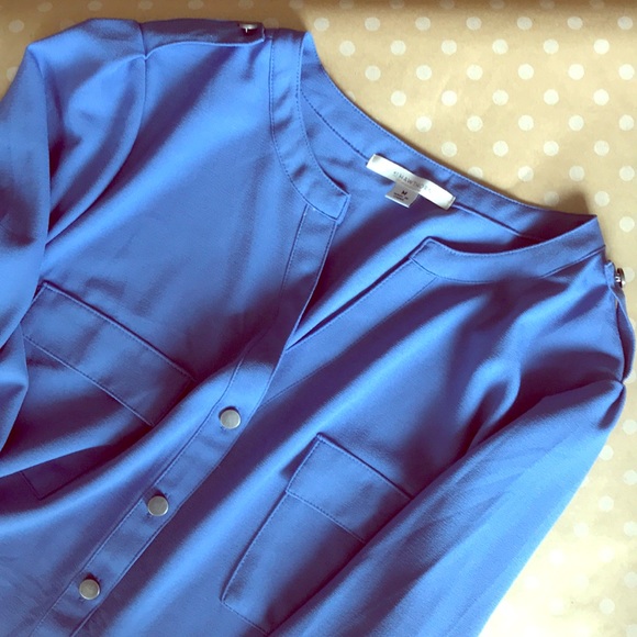 41 Hawthorn Tops - [41 Hawthorn] Blue Button Down Blouse w/Pockets